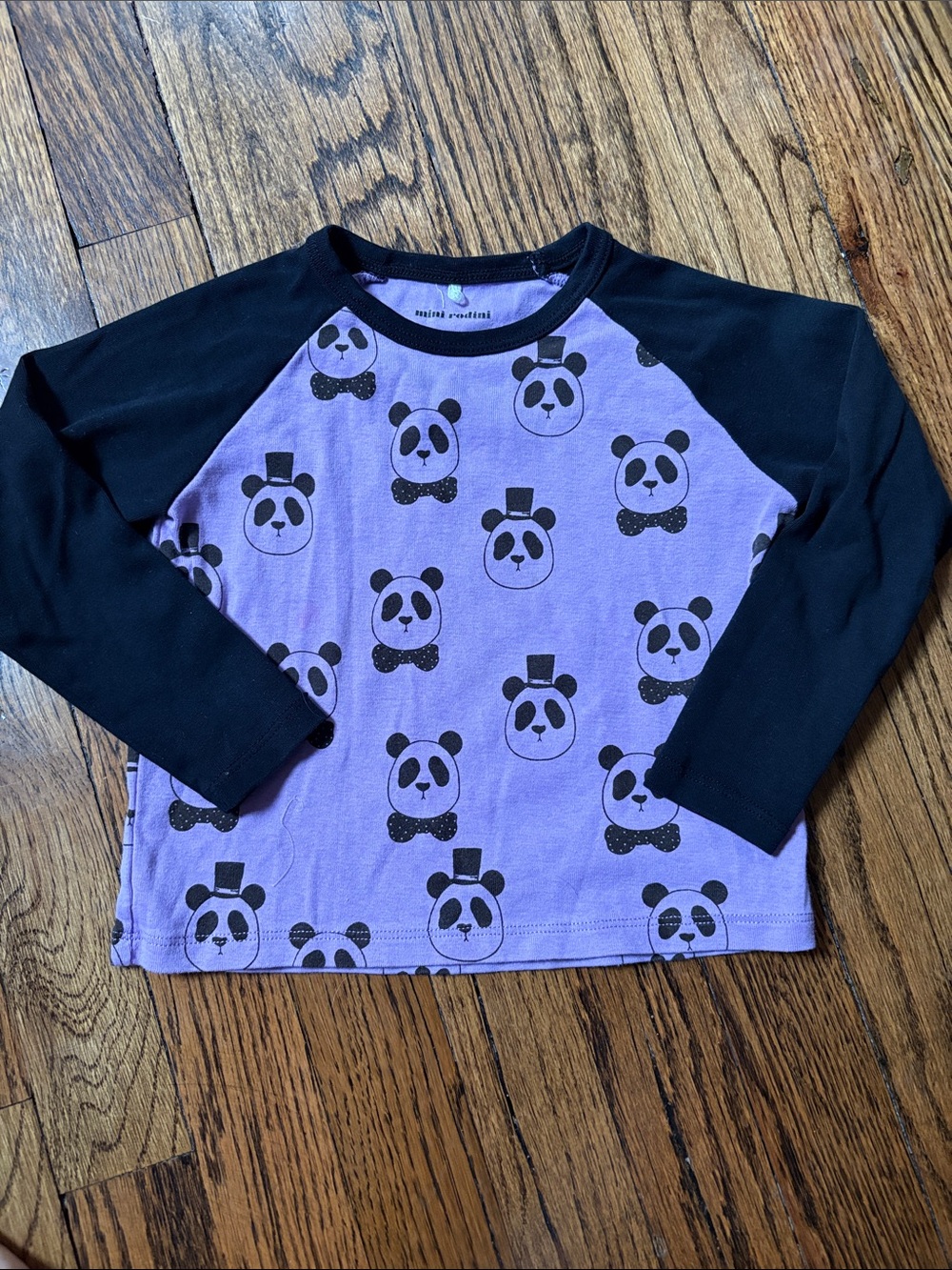 Mini Rodini Purple and Black Panda Raglan Top